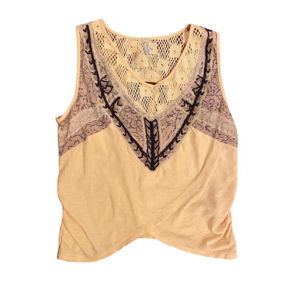 FREE PEOPLE BEADED WHITE/BEIGE TANK BLOUSE! (worn once!)